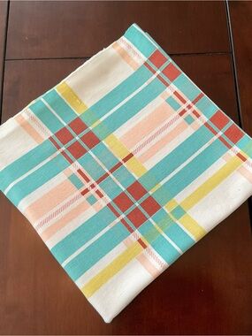 Colorful Plaid Tablecloth - Turquoise, Coral, Yellow